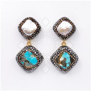 925 Sterling Silver Semi Precious Gems and Crystal  Double Drop Earrings