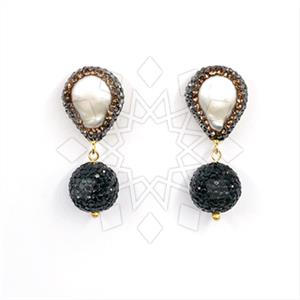 925 Sterling Silver Semi Precious Gems and Crystal  Double Drop Earrings