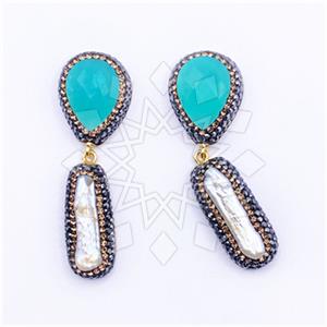 925 Sterling Silver Semi Precious Gems and Crystal  Double Drop Earrings