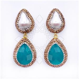 925 Sterling Silver Semi Precious Gems and Crystal  Double Drop Earrings