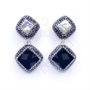 925 Sterling Silver Semi Precious Gems and Crystal  Double Drop Earrings