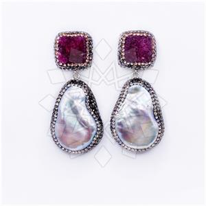 925 Sterling Silver Semi Precious Gems and Crystal  Double Drop Earrings