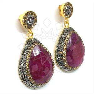 925 Sterling Silver Semi Precious Gems and Crystal  Single Drop Earrings