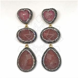 925 Sterling Silver Semi Precious Gems and Crystal  Triple Drop Earrings