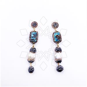 925 Sterling Silver Semi Precious Gems and Crystal  Triple Drop Earrings