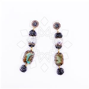 925 Sterling Silver Semi Precious Gems and Crystal  Triple Drop Earrings