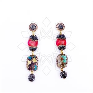 925 Sterling Silver Semi Precious Gems and Crystal  Triple Drop Earrings