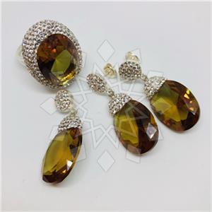 925 Sterling Silver Shimmering  Ring Earring Necklace Sets