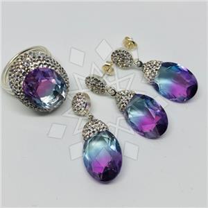 925 Sterling Silver Shimmering  Ring Earring Necklace Sets