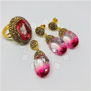 925 Sterling Silver Shimmering  Ring Earring Necklace Sets