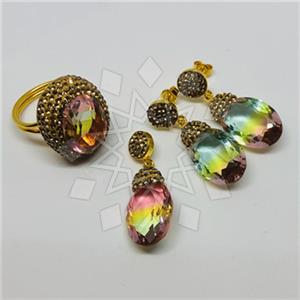 925 Sterling Silver Shimmering  Ring Earring Necklace Sets