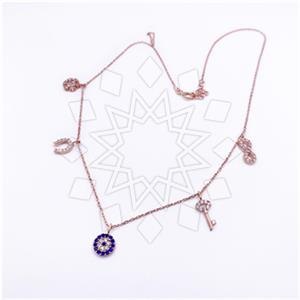 925 Sterling Silver Snowflake Infinity Evil Eye Keys Horseshoe Metal and Chain Necklace