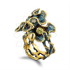 925 Sterling Silver Tree and Leaf Flower Triple Gemstone Rings