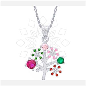 925 Sterling Silver Tree and Leaf Pendant Necklace