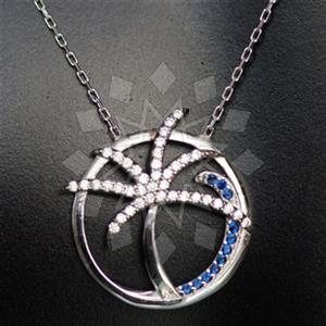 925 Sterling Silver Tree and Leaf Sea and Shell Pendant Necklace
