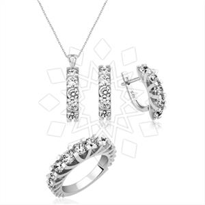 925 Sterling Silver Zirconia Ring Earring Necklace Sets