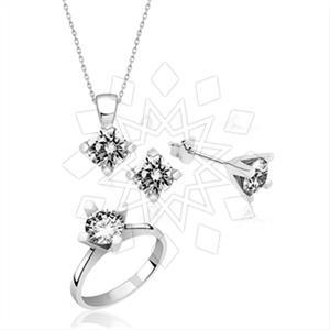 925 Sterling Silver Zirconia Ring Earring Necklace Sets