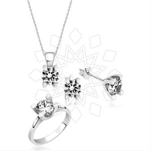 925 Sterling Silver Zirconia Ring Earring Necklace Sets