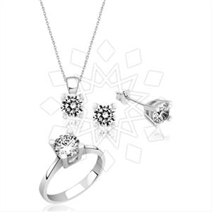 925 Sterling Silver Zirconia Ring Earring Necklace Sets