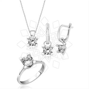 925 Sterling Silver Zirconia Ring Earring Necklace Sets