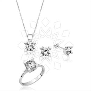 925 Sterling Silver Zirconia Ring Earring Necklace Sets