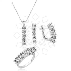 925 Sterling Silver Zirconia Ring Earring Necklace Sets