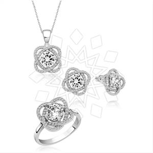 925 Sterling Silver Zirconia Ring Earring Necklace Sets