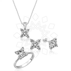 925 Sterling Silver Zirconia Ring Earring Necklace Sets
