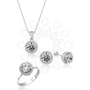 925 Sterling Silver Zirconia Ring Earring Necklace Sets