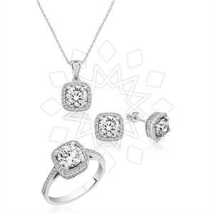 925 Sterling Silver Zirconia Ring Earring Necklace Sets