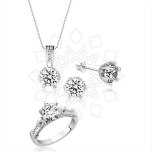 925 Sterling Silver Zirconia Ring Earring Necklace Sets