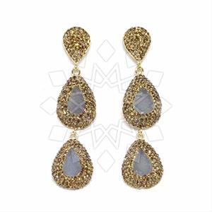 Fashion Gem and Crystals Double Drop Earrings