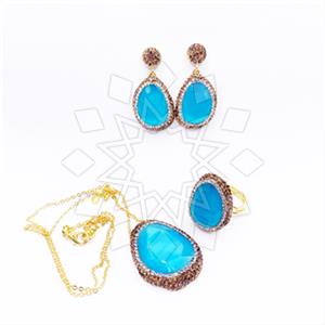 Fashion Gem and Crystals Ring Earring Necklace Sets
