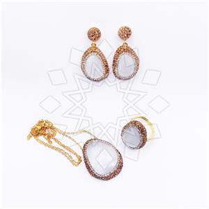 Fashion Gem and Crystals Ring Earring Necklace Sets