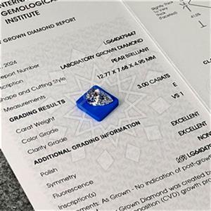 3.00 Carat VS1 E Color IGI Certified Ideal Cut Pear Shape Lab Grown Diamond