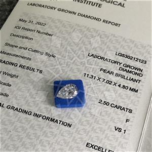 2.50 Carat VS1 E Color IGI Certified Ideal Cut Pear Shape Lab Grown Diamond