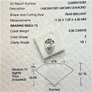 2.00 Carat VS1 E Color IGI Certified Ideal Cut Pear Shape Lab Grown Diamond