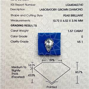 1.50 Carat VS1 E Color IGI Certified Ideal Cut Pear Shape Lab Grown Diamond