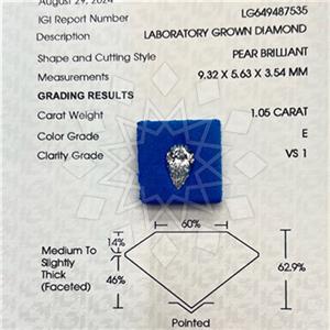 1.00 Carat VS1 E Color IGI Certified Ideal Cut Pear Shape Lab Grown Diamond