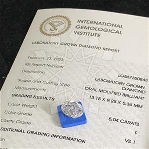 5.00 Carat Lab Grown Diamond Oval VS1 Clarity E Color IGI Certified Ideal Cut