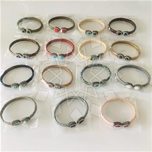 Leather and Fur Gem and Crystals Cuff Bracelets