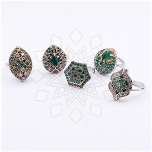 Turkish Silver Cocktail Fantasy Rings Pack 5 Pieces Green Most Popular