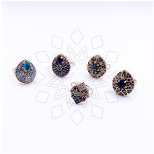 Turkish Silver Cocktail Fantasy Rings Pack 5 Pieces Blue Most Popular
