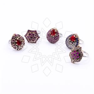Turkish Silver Cocktail Fantasy Rings Pack 5 Pieces Red Most Popular