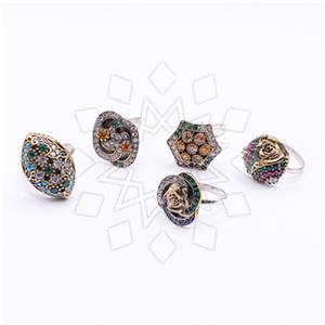 Turkish Silver Cocktail Fantasy Rings Pack 5 Pieces Mix Most Popular