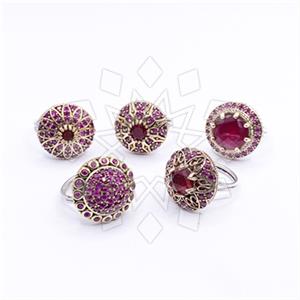 Turkish Silver Cocktail Fantasy Rings Pack 5 Pieces Red Round Most Popular