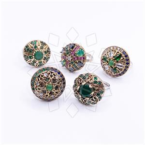 Turkish Silver Cocktail Fantasy Rings Pack 5 Pieces Green Round Most Popular