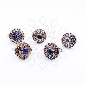 Turkish Silver Cocktail Fantasy Rings Pack 5 Pieces Blue Round Most Popular