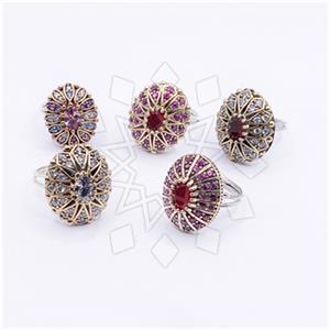 Turkish Silver Cocktail Fantasy Rings Pack 5 Pieces Red Oval Most Popular