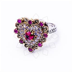 Turkish Silver Heart and Love Cocktail Fantasy Rings